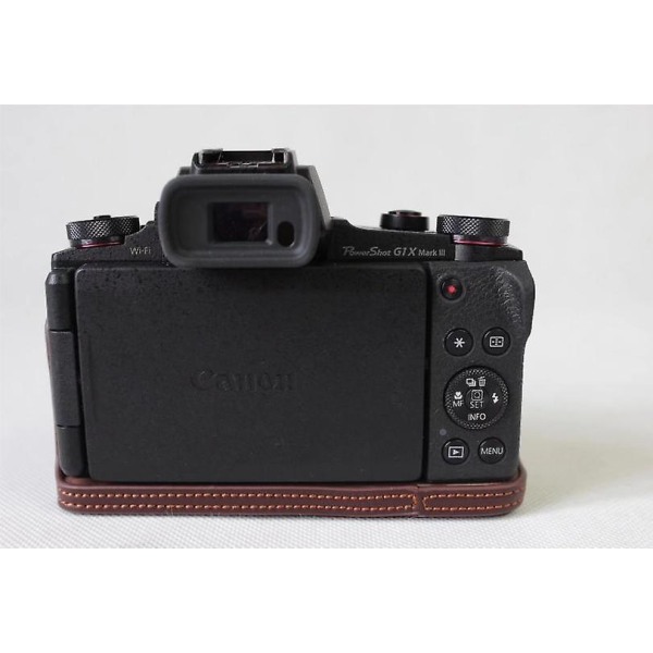 Äkta läder halv kameraväska väskskydd för Canon G1X Mark III Coffee