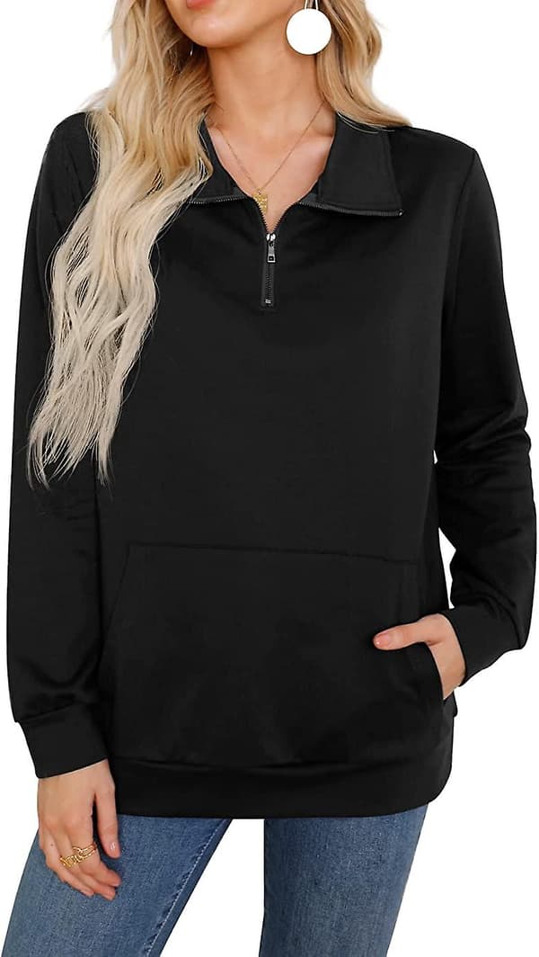 Dame Varm Langærmet Sweatshirt Quarter Zip Pullover Tunika Toppe Med Lommer