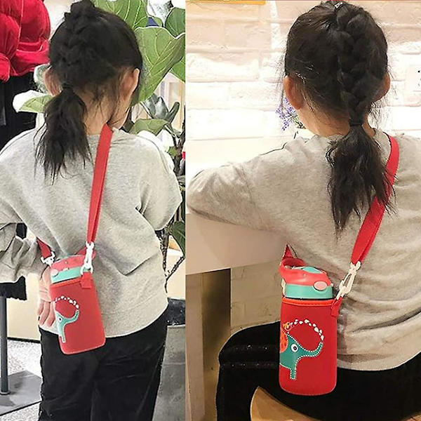 Lasten juomapullo pillillä, 350 ml kannettava sarjakuva vauvan nokkamuki kaulanauhalla Red