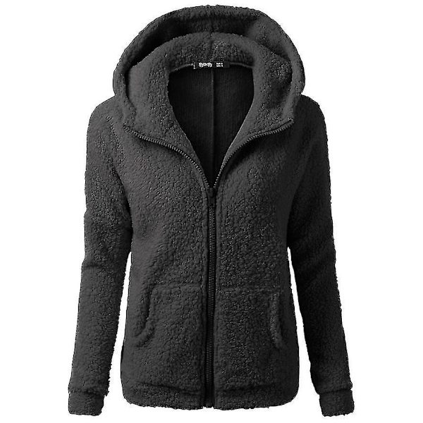 Dame Mode Afslappet Frakke Efterår Vinter Hættefrakke Plys Varm Jakker Plus Størrelse S-5xl Black 4XL