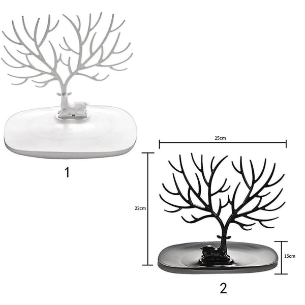 Halsbandshållare, armbandshållare / smyckesorganisatör / smyckesträd, dekorativa hjorthorn, träddesign (2 st svart + vit)