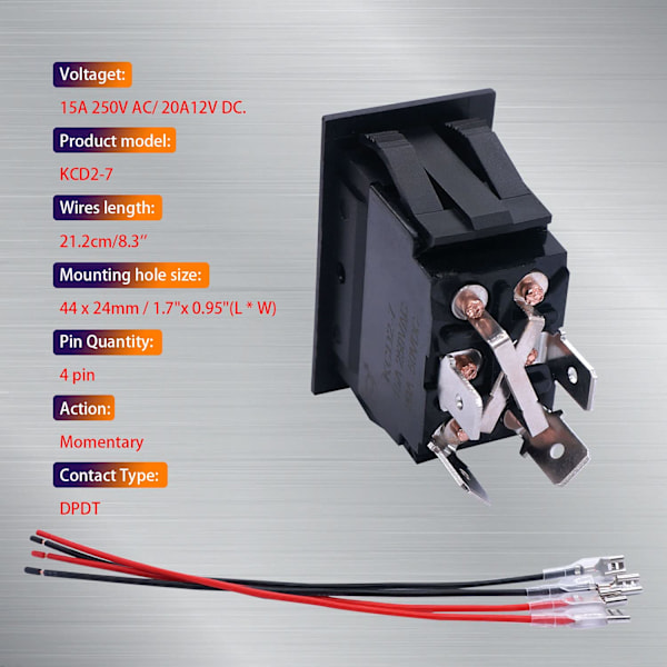 Momentan Strømbryter med Reversert Polaritet, Vippebryter, DC Motorstyring DPDT 4 Pin(ON)-Off-(ON) 20A 12V DC RV Bryter med Ledninger