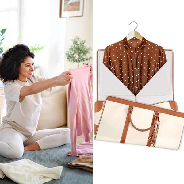 2024 Reiseklespose, Stor PU Draktdraktpose med Skopose, Multifunksjonell Duffelbag for Reise, Strand eller Camping -GSLA Beige