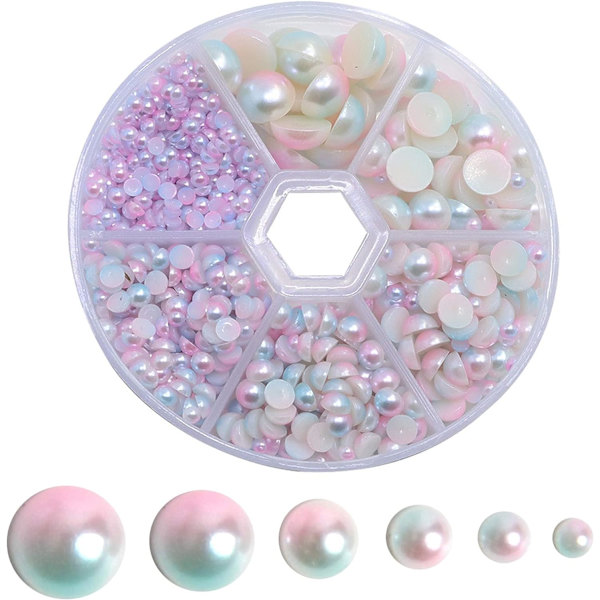 1150 Kpl Puolihelmiä, BetterJonny Puoliksi Litteät Pyöreät Helmihelmet DIY-askarteluun, 6 Kokoa: 3mm, 4mm, 5mm, 6mm, 8mm, 10mm B