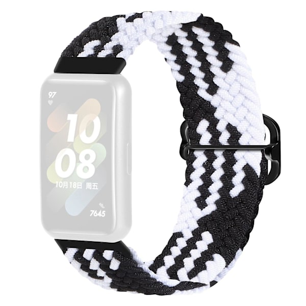 Flätat klockarmband för Huawei Band 7, ersättningsarmband med justerbart spänne Black  White