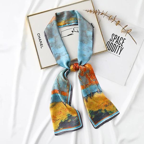 Naisten silkkihuivi, vintage-kirjainkuvioitu silkkihuivi, turbaani, poninhäntä, pieni silkkihuivi Olaof Style 1