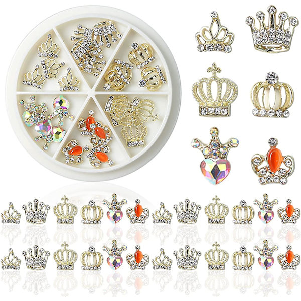 1 Æske 30 stk. Krone Negle Charms 3d Guld Negle Kunst Charms Legering Negle Juveler Negle Rhinestone Krystal Ædelsten Charms Til Negle Design Akryl Negle Dekoration Fo