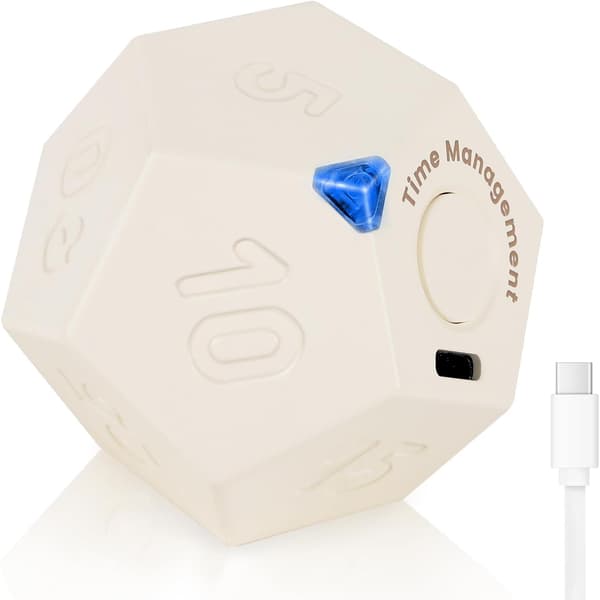 Cube Timer, Desktop Rotation Pomodoro Timer, Genopladelig Vibrationsproduktivitetstimer, 12-sidet Tidsstyring white( )