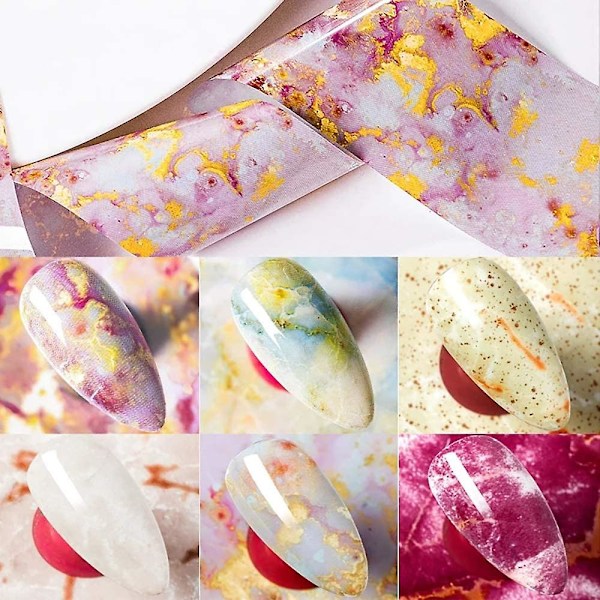 Marmor nagelfolie överföringsdekal, 10 rullar marmorsten nagelfolier färgglada blommande tryck nagelkonst folieomslag dekaler diy nageldekoration för kvinnor G