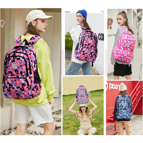 Geometric Print Backpacks for Girls Boys School, Capacity School Girls Backpacks for Kids Water-resistant Bookbags lila