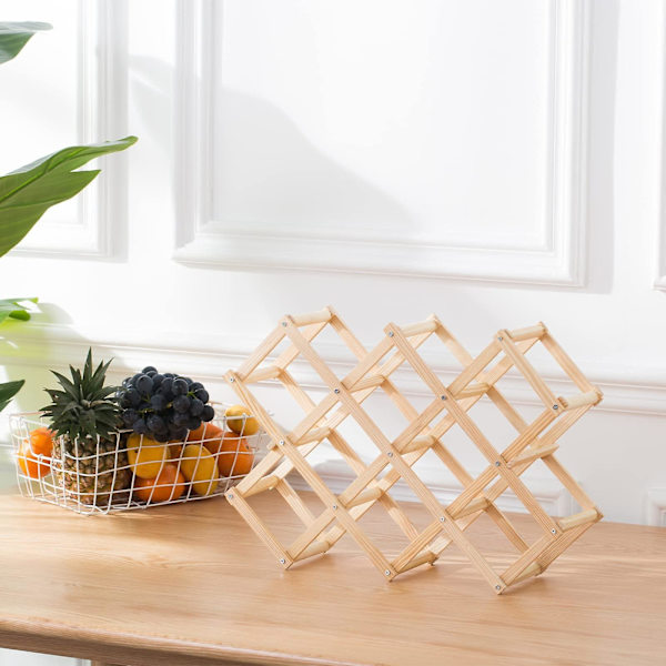 Trästapelbart vinställ för 10 flaskor 45x12,5x31cm, Rhombus Log Shelf, 3-nivåers handgjort vinställ, Flaskställ för bardisk, vardagsrum, Ki