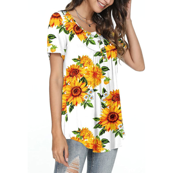 Dam Henley-skjortor med knappar, kortärmade blusar, vår-sommar 2023, casual tunikor Sunflower White M