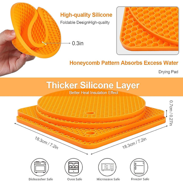 Silikonunderlägg, 4 st halkfria multifunktionella underlägg värmebeständiga termiska mattor, för att öppna burkar, bestickhållare, ugnsvantar, grytunderlägg (orange)