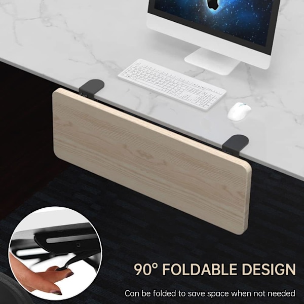 Ergonomiskt skrivbordsförlängningsfack, 21,7 tum x 9,5 tum, hålfri klämma, hopfällbart tangentbordsfack, bordsmonterad arm handledsstödshylla