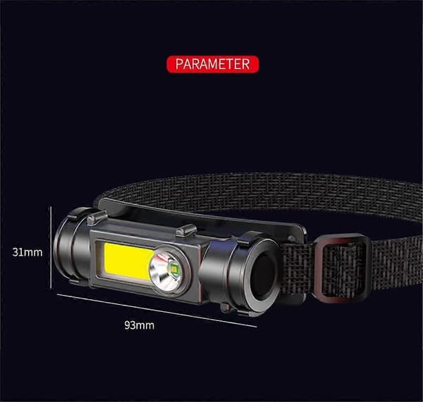 Sett med 2 18650 COB LED hodelykter med USB-oppladbart batteri