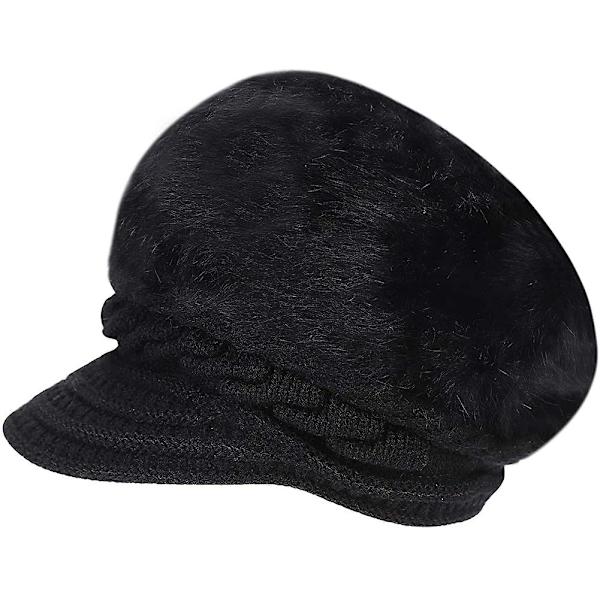 Kvinnor Flickor Toppad Mössa Hatt Visor Basker Mössa Vinter Termisk Baker Boy Cap
