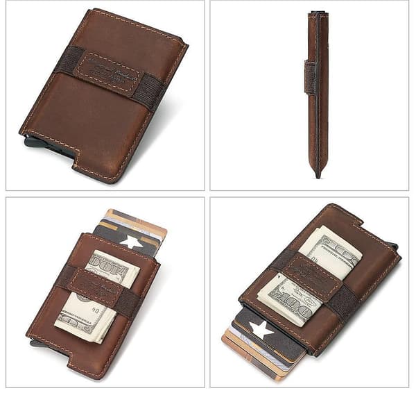 Läderkortficka Väska RFID-blockering Full Grain Multifunktion Plånbok Kontantbehållare Dark Brown