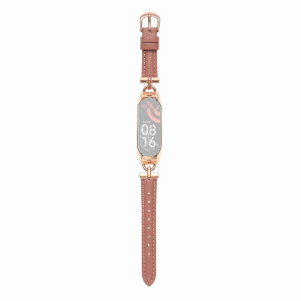 Læder Udskiftningsurrem til Xiaomi Mi Band 5/6, med D-formet Metalforbindelse Rose Gold  Deep Pink