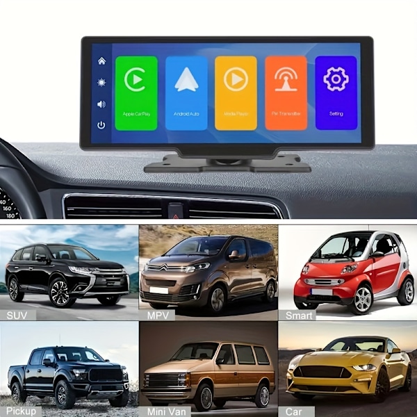 1 stk. 10,26 tommer Bakspejlsskærm til Bil Carplay Android Auto Trådløs Forbindelse Multimedia Videoafspiller GPS Navigation Instrumentbræt