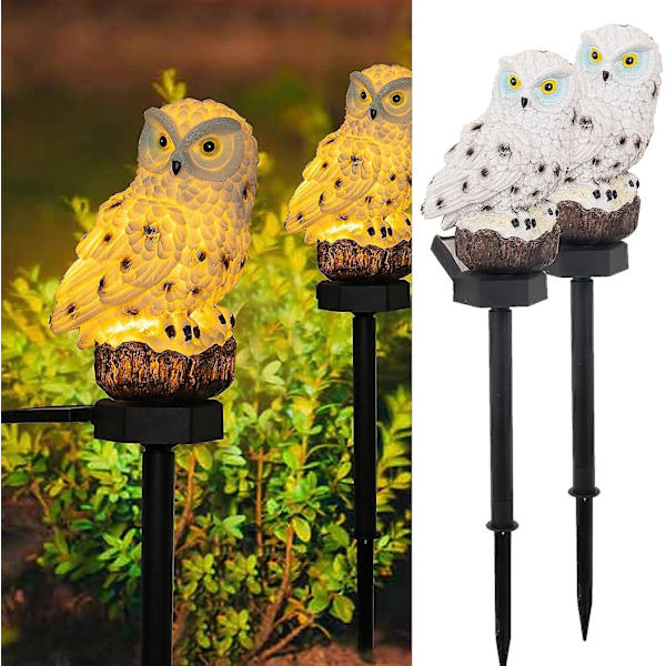 2 kpl Pöllöfiguuri Aurinko LED-valot, Hartsi Puutarha Vedenpitävät Koristeet Maapiikillä Ulkokäyttöön Piha Polku Ulkona Patio Nurmikko Sisustus Lintujen Pelottamiseen