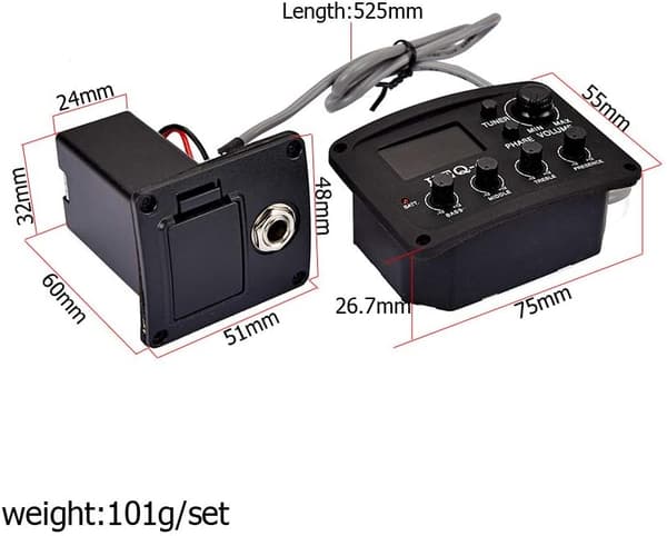 Gitarr HEQ-4 4-bands EQ Equalizer Förförstärkare Amplifier Kromatisk Stämmare Piezo Pickup för Akustiska Gitarer Svart
