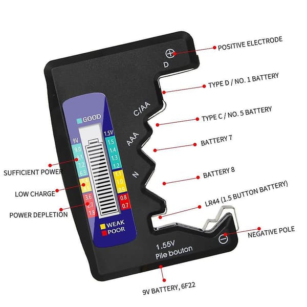 Digital Batteritester LCD til AA AAA N 1,5V Knapcellebatterier
