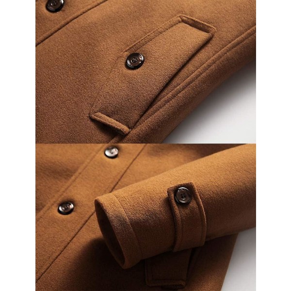 Vinterärtkappa för män Slim Fit Enkelknäppt kort ulljacka ylle trenchcoat Brown M