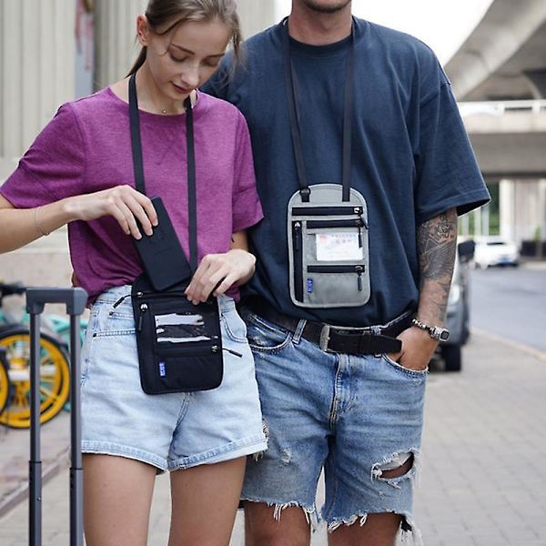 RFID-suojattu matkalaukku passille, luottokorteille ja lipuille, nailoninen crossbody-kaulalaukku Dark Grey