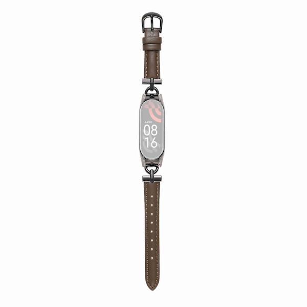 Læder Smartwatch Rem Til Xiaomi Mi Band 7, Rem Udskiftning Med D-formet Metalforbindelse Black Taupe