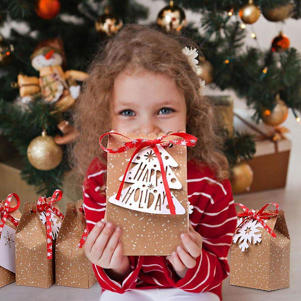 Julegaveposer Assortert Kraftpapir Gaveposer Med Julegaveetiketter For Julebordutstyr, 12,7 x 7,6 x 17,8 cm Julegodteposer