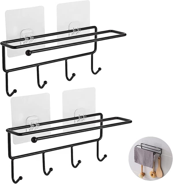 Borrfritt självhäftande väggmonterade badrumskrokar (2-pack svart)