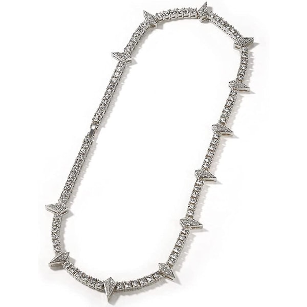 Cuban Chain Wolf Tooth Shape Hip-hop halsband (silver, 22in-5-a)