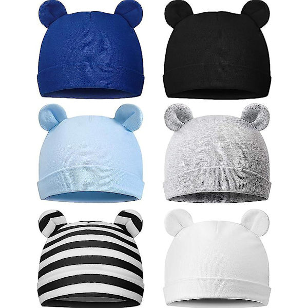6 Stykker Spædbarn Nyfødt Babyhue Bjørneører Drenge Og Piger Beanie Hue Søde Spædbørnshuer Til 0-6 Måneder Børn Flerfarvet, Flerfarvet