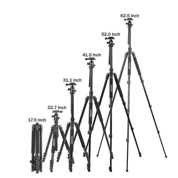 Letvægts Professionelt Kamera Tripod i Aluminiumlegering med 360 Kuglehoved Black