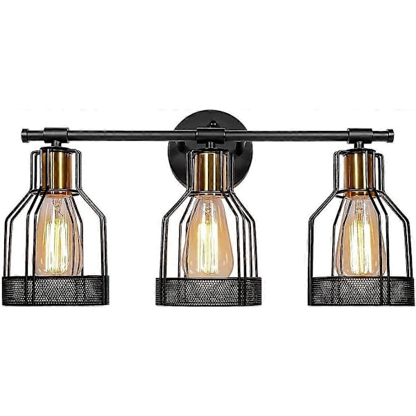 Retro industriell svart bur vegglampe for bad - 3 lamper - Metall - For bad - 2 hoder B