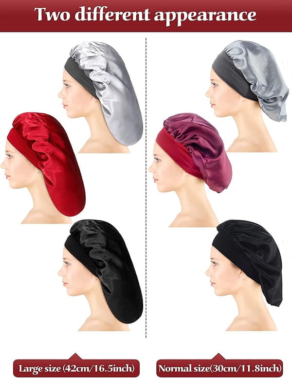 3 Stykker Satin Sleep Cap Elastisk Bredt Bånd Hat Nat Sovende Hovedbeklædning Til Acsergery God Sovende Gave