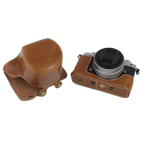 PU-Lær Avtakbar Kameraveske for Nikon Z fc 28mm Batteriåpning + Objektivpose + Skulderstropp Brown