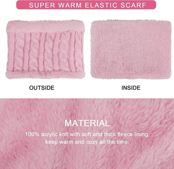 Varm stickad mössa halsduk set för Acsergery barn, vinter tjock fleece termisk stickad mössa hals present