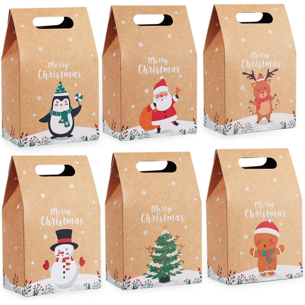 Kraftpapir Gaveposer Med Håndtak, Pakke Med 24 Julepapirposer Gaveposer - Juleposer Sjokolade Godteri Organiserings Gaveeske Til Jul Bursdag 12 pieces