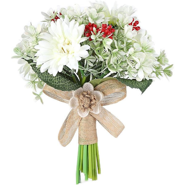 Konstgjorda Daisy Brudbuketter för Brud Brudtärna, Siden Brud Brudtärna Handhållna Blombuketter för Bröllop, Brudbukett