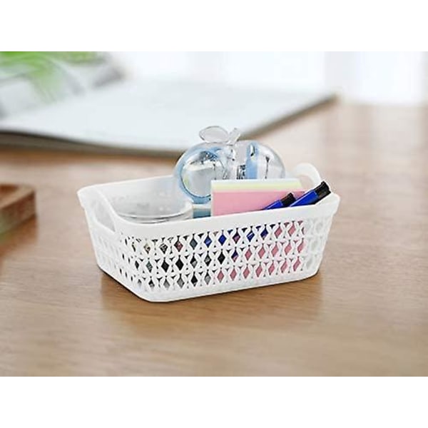 Mini skrivbords korg bricka, plast förvarings korg bricka med handtag, 12-pack