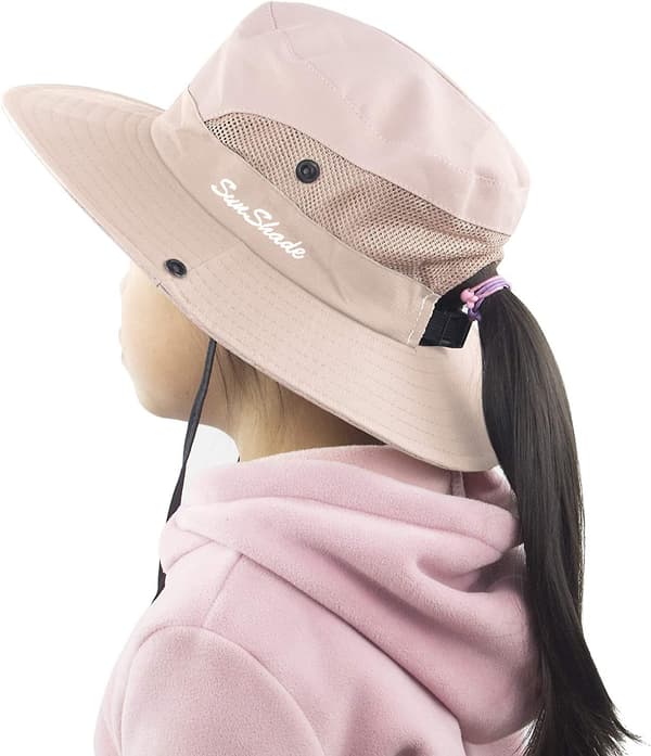 Jenter Ponytail Sommer Solhatt Bredbrem UV Beskyttelse Bøttehatt