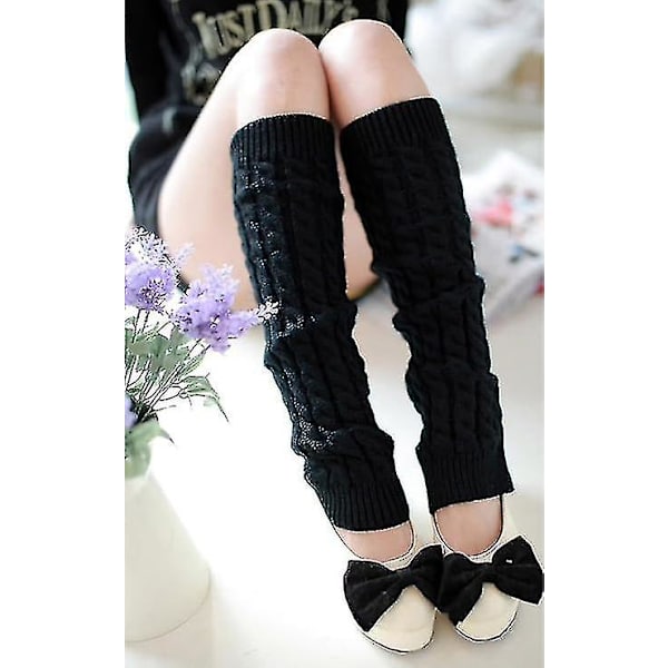 Lange benvarmere for kvinner, jenter, vinter, heklet, strikket, benvarmere, knestrømper, overknees, One Size Black