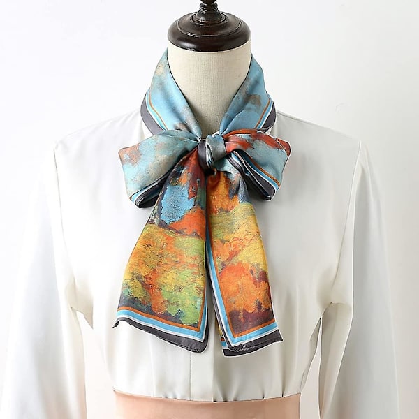 Naisten silkkihuivi, vintage-kirjainkuvioitu silkkihuivi, turbaani, poninhäntä, pieni silkkihuivi Olaof Style 1