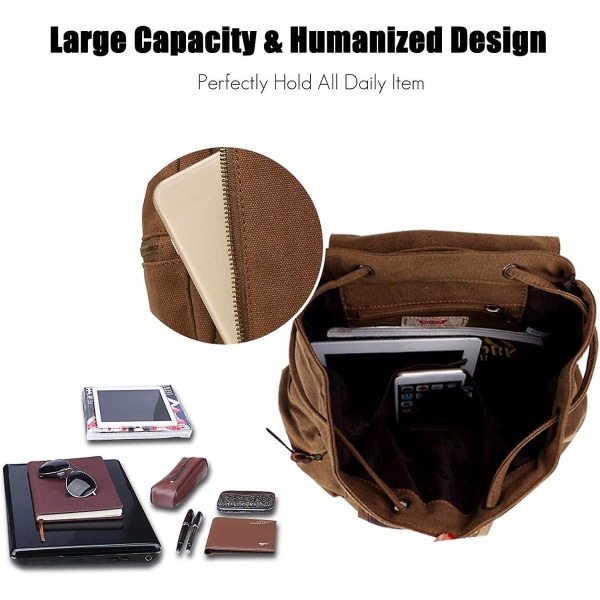 Retro 15,6 tommer Laptop Rygsæk Laptop Udendørs Rejse Arbejde Studerende Vandreture Skoletasker Daypack Canvas-khaki B