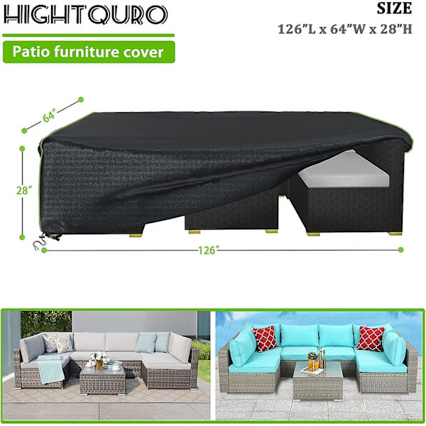 Möbelöverdrag för uteplats 100 % vattentätt uppgraderat 600d Oxford-tyg Utomhus Sektions soffa set överdrag Rektangulärt bord och stolsöverdrag 126\" L64\" W28\"