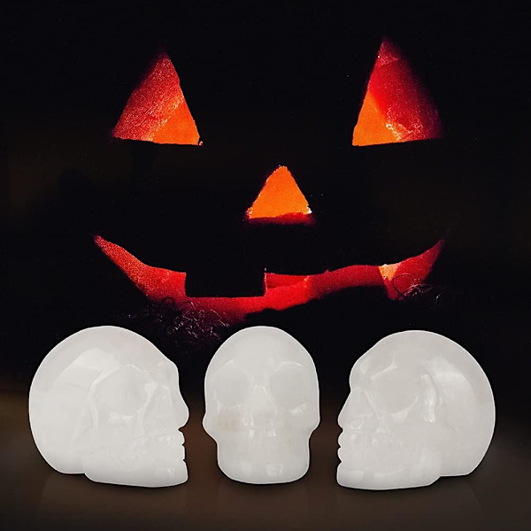 2.0\" Klar Kvarts Krystal Kraniehoved Dekor Statue Krystaller Og Helbredende Sten, håndskåret Ædelsten Kranie Figur Ornament Til Halloween Karneval Fest