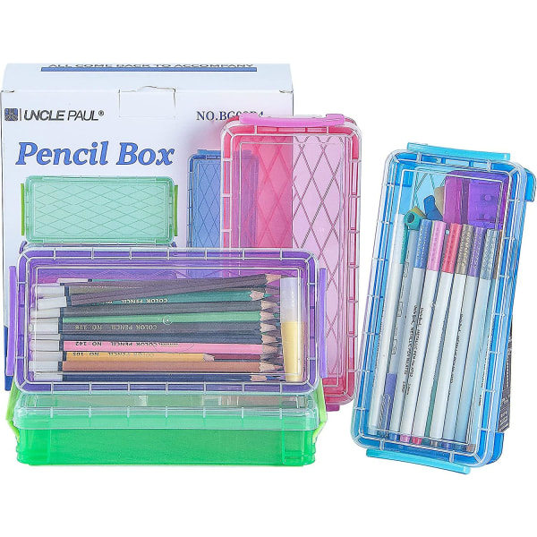 Pennlåda, 4-pack stapelbar case med stor kapacitet - Penselmålning Pennor Förvaringslåda - Kontorsmaterial Organizer för ritverktyg