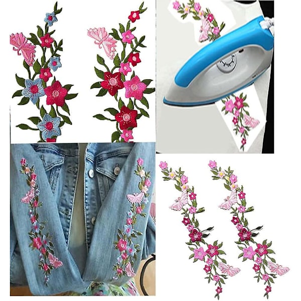 2 st nya fjärilar blomma broderade lappar, blommig spets tygapplikation sömnad broderi, diy hantverk lapp mönster för kläder, jeans, jackor,