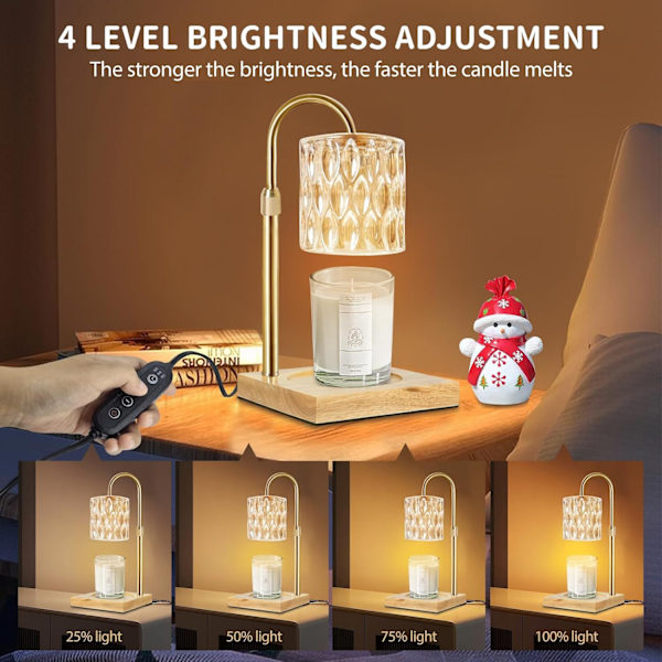 Lys Varmer Lampe, Voks Varmer Lampe med 2 Pærer, Timer & Lysdæmper 7-Niveauer, Kompatibel med Alle Glaslys, Lys Top Smeltning